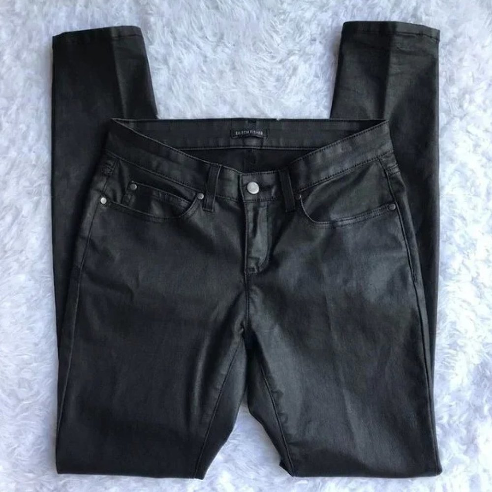 Eileen Fisher Black Organic Cotton Coated Skinny Jeans Sz 28